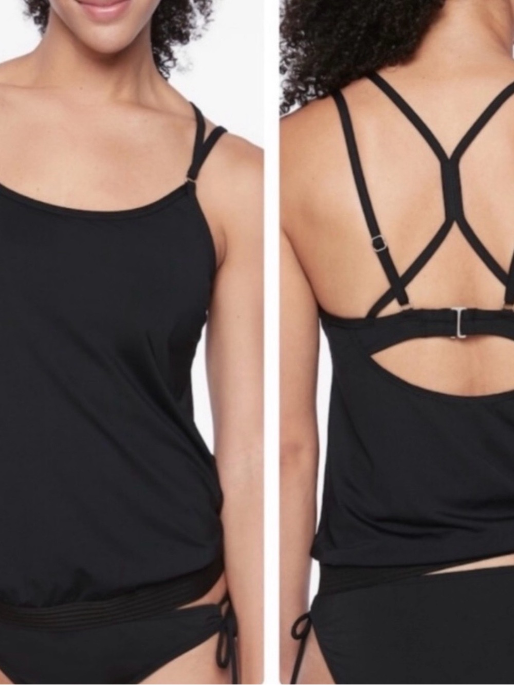 Athleta Black Strappy Tankini Swim Top